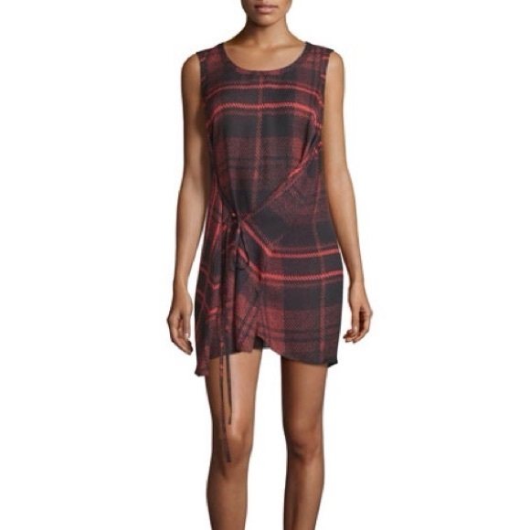 Alexander McQueen Red Plaid Mini Dress Asymmetrical Tie Drape Size 2 US/38 IT - Picture 1 of 8